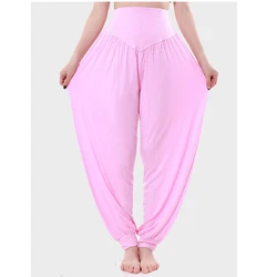 Vrouwen Harem Broek Modaal Katoen Hoge Taille Effen Lange Buikpaal Dans Boho Wijde Broek Joggingbroek Zwart Blauw Roze Pruim