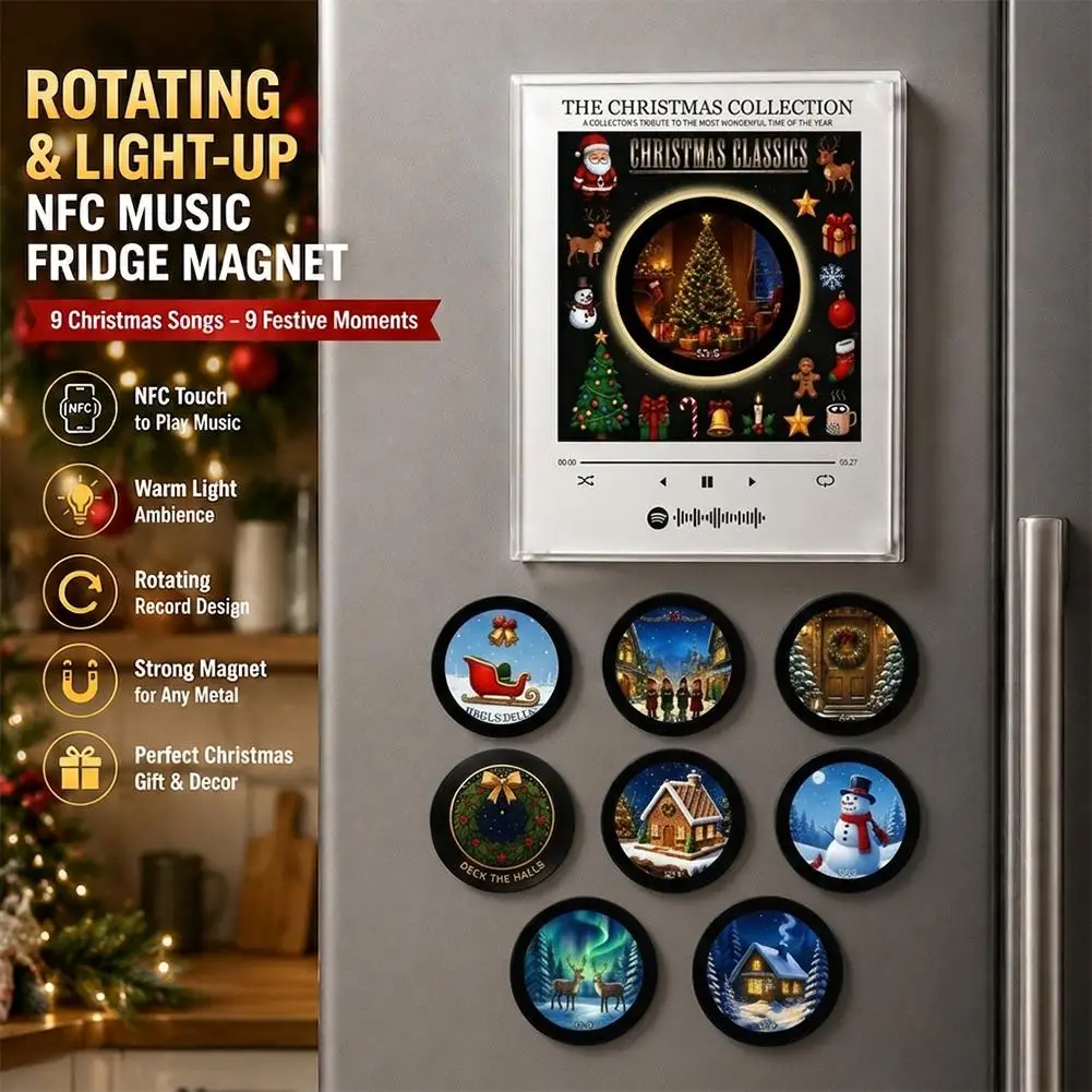 Weihnachts-NFC-Sensor-Songplayer mit 8 leeren Discs, Ambiente-Nachtlicht, Acryl-Musikplayer mit 9 austauschbaren Discs für den Kühlschrank – Detail 7