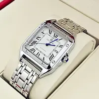 Reloj sin mangas Santos de lujo para hombre, pantalla de calendario, correa de acero inoxidable, reloj cuadrado pequeño de lujo de alta gama para hombre, reloj de pulsera de moda versátil informal de negocios de moda, el mejor regalo para él