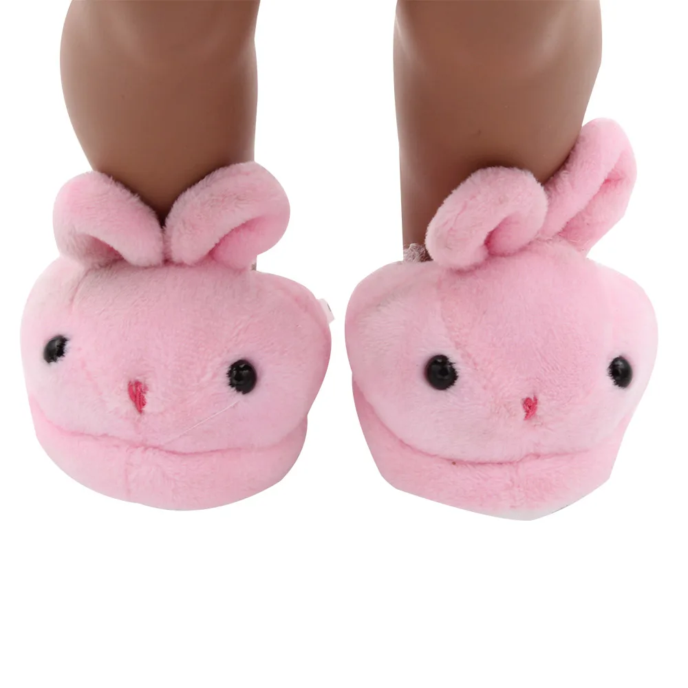 43cm Doll Plush Shoes Lovly Rabbit Fuzzy Slipper Hole Shoes Fit 18 Inch American Baby New Born Doll Accessories Festival Gift