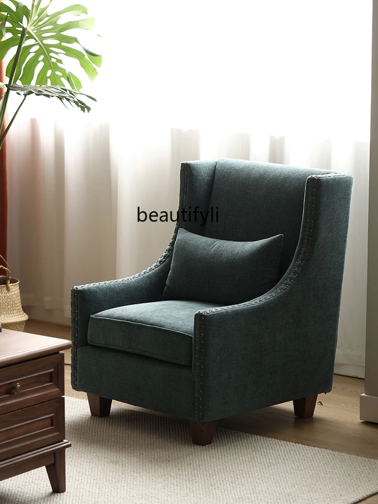 

Wingback Chair American Pastoral Single Sofa Cloth Vintage Living Room Balcony Single Leisure High Back Chair