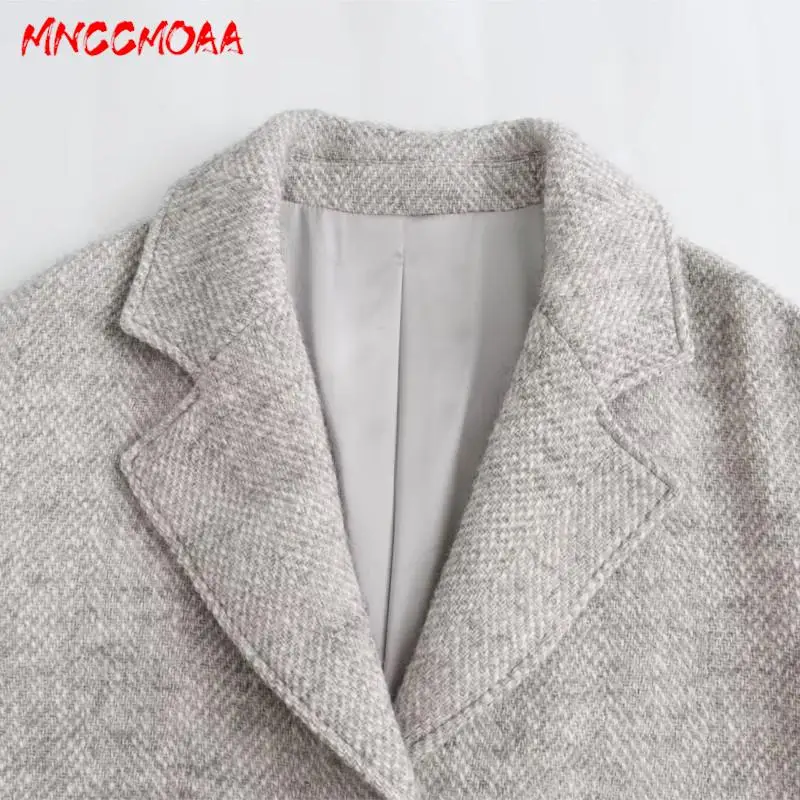 MNCCMOAA-Women\'s Twill Woolen Coat, Long Sleeve Pockets, Loose Button, Casual Outerwear, Female Fashion, Autumn, Winter, 2024