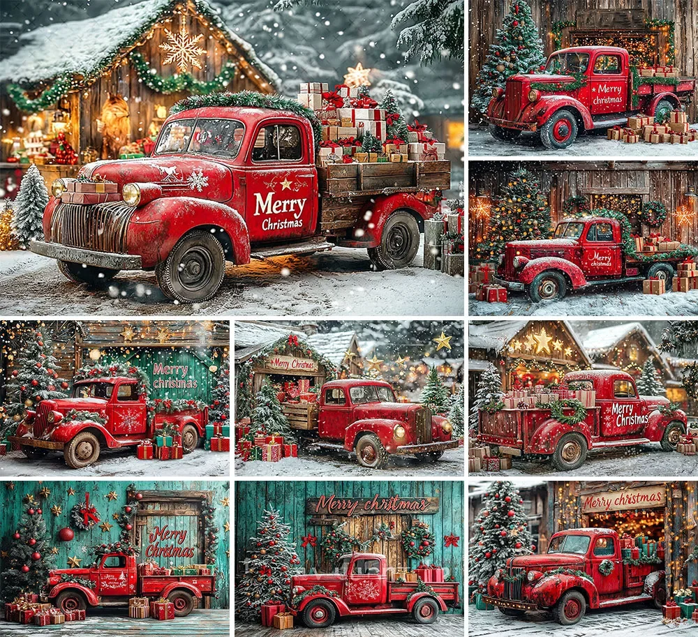 

Mehofond Photography Background Christmas Red Truck Winter Snow Xmas Tree Gifts Kids Family Portrait Decor Backdrop Photo Studio