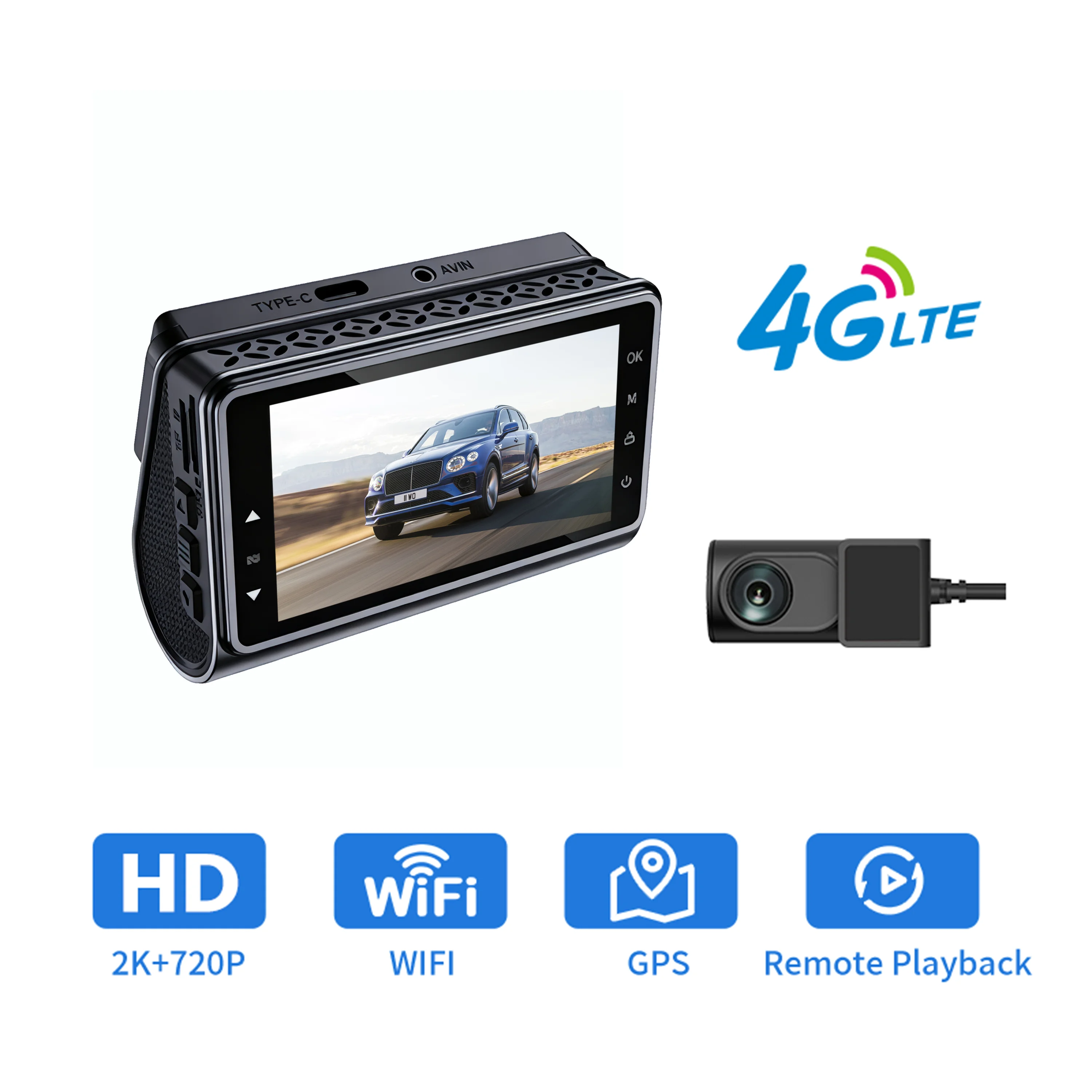 3-inch 4G LTE car hard disk recorder black box 2K + 1080P front and rear dual-lens driving recorder mobile phone live broadcast