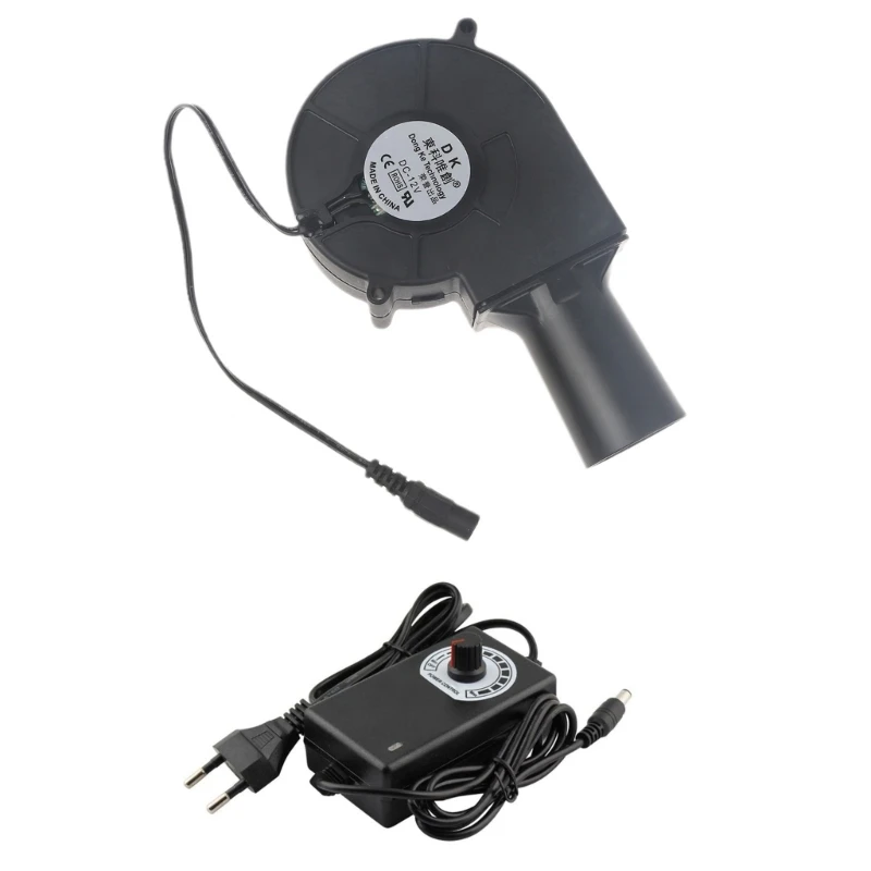 EU Plug 12V BBQ Fan Cooking Blower with Speed Controllers BBQ Stove Collector Tube Speed Regulation Power Adapters