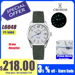 CCronos Men Watches 36mm Automatic PT5000 Miyota 9015 Movement Wristwatches White Dial Birch Pattern Sapphire 10 ATM L6049M