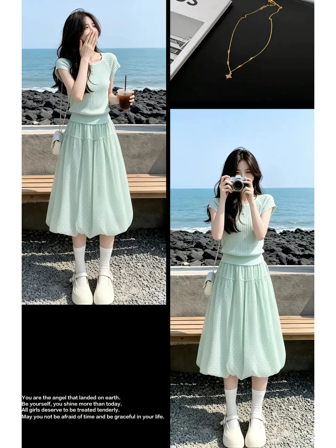 

Slimming Effect Hot Girl T-Shirt High Waist Flower Bud Skirt Two-Piece Set Summer Fashion Casual Style Women's Clothing