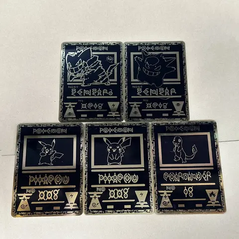 Pokemon Cards Black Golden Metal Shiny Iron Pikachu Gengar Charmander Pattern Letters Pokémon Game Collection Childrens Toy Gift