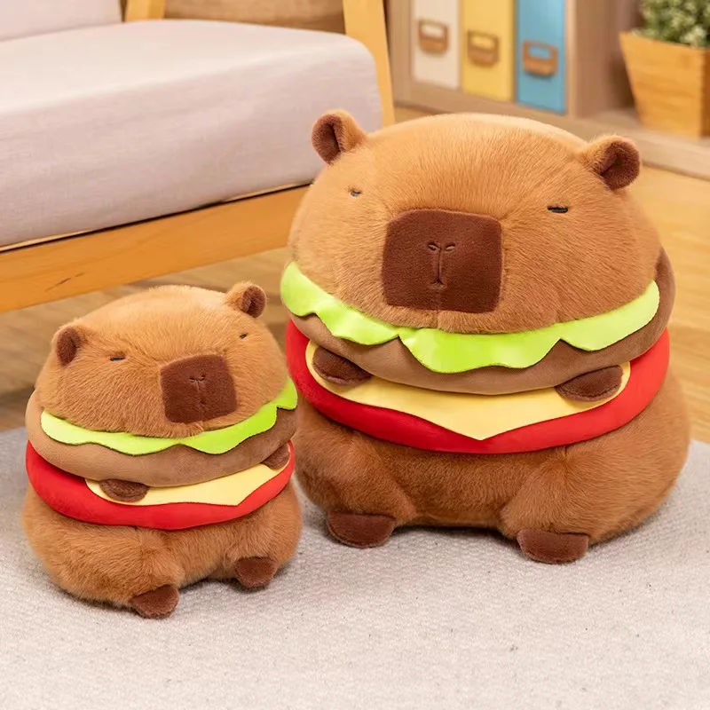 Hamburg Capybara Plush Toys Lovely Capybara With Hamburg Bag Cartoon Animal Stuffed Doll Holiday Gift Home Decor Plush Pillow