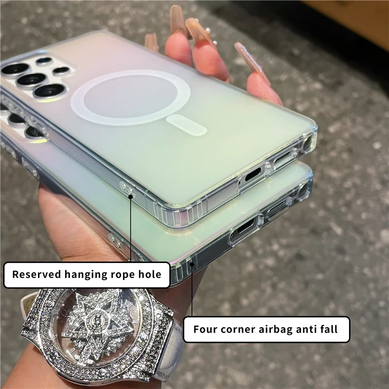 Modne magnetyczne etui z laserowym gradientem tęczy, odpowiednie do matowego etui ochronnego Samsung Galaxy S25 S24FE S23 Ultra Plus