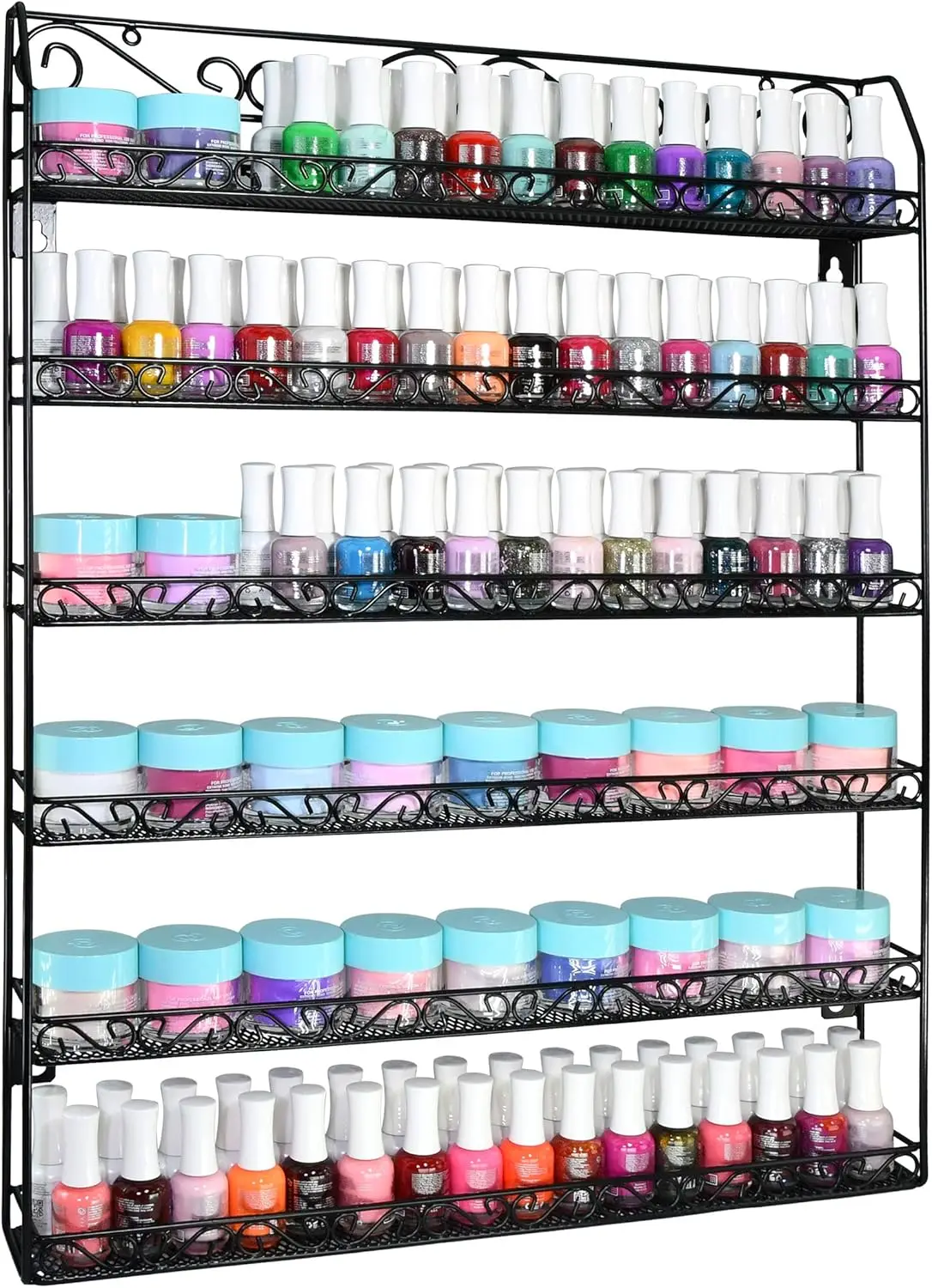 Estante de Pared Metálico de 6 Niveles para Esmaltes de Uñas y Aceites Esenciales, con Capacidad para 192 Botellas, Acabado Negro