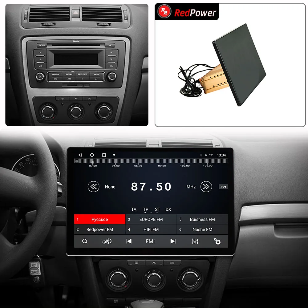 12.95 inch car radio redpower HiFi for Skoda Octavia 2 2008 - 2013 Android 10.0 DVD player audio video DSP CarPlay 2 Din