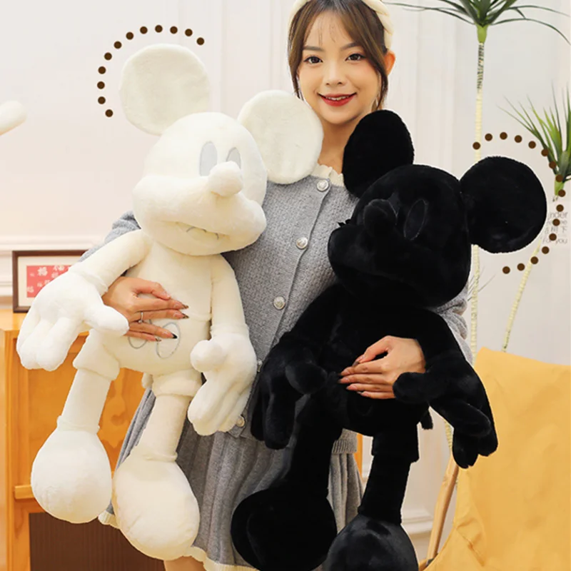 120cm Mickey Mouse Minnie Mouse negro blanco juguete de peluche grande pareja de dibujos animados Kawaii tela suave relleno muñecas niños regalo de cumpleaños