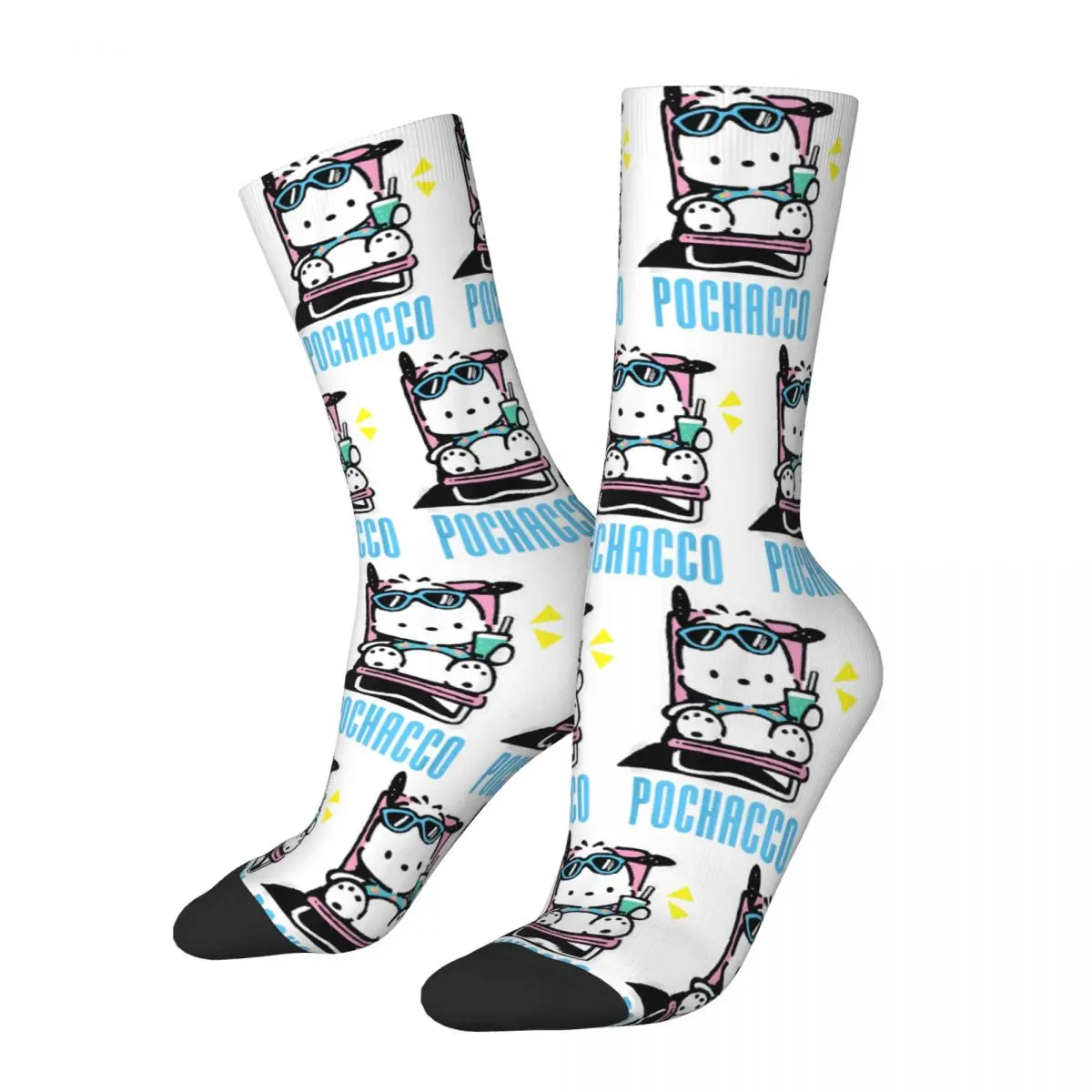 Crazy Design Pochacco Summer Drink Basketball Socks Polyester Crew Socks for Unisex Sweat Absorbing