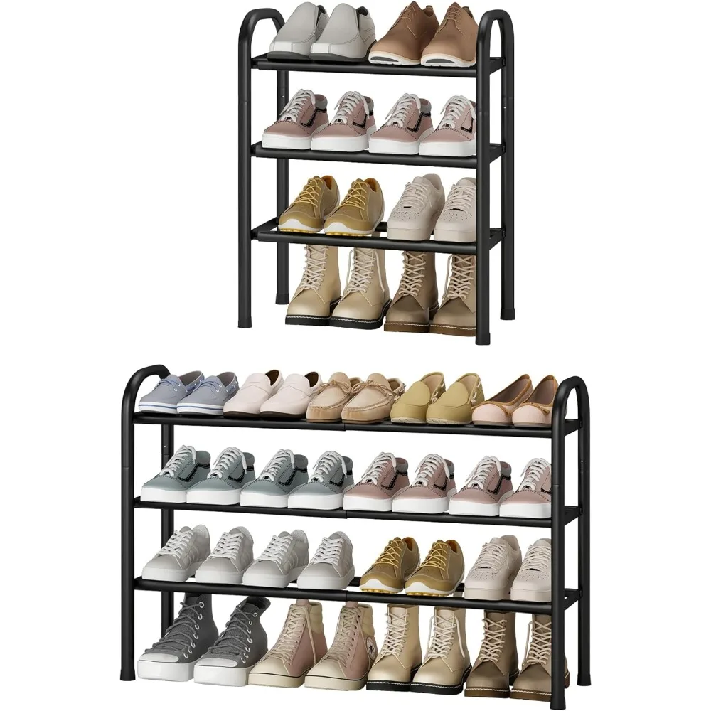 

Expandable Shoe Rack, 3-Tier Metal Small Shoe Rack for Closet, Up to 16 Pairs Adjustable Shoe Racks Storage for Front Do