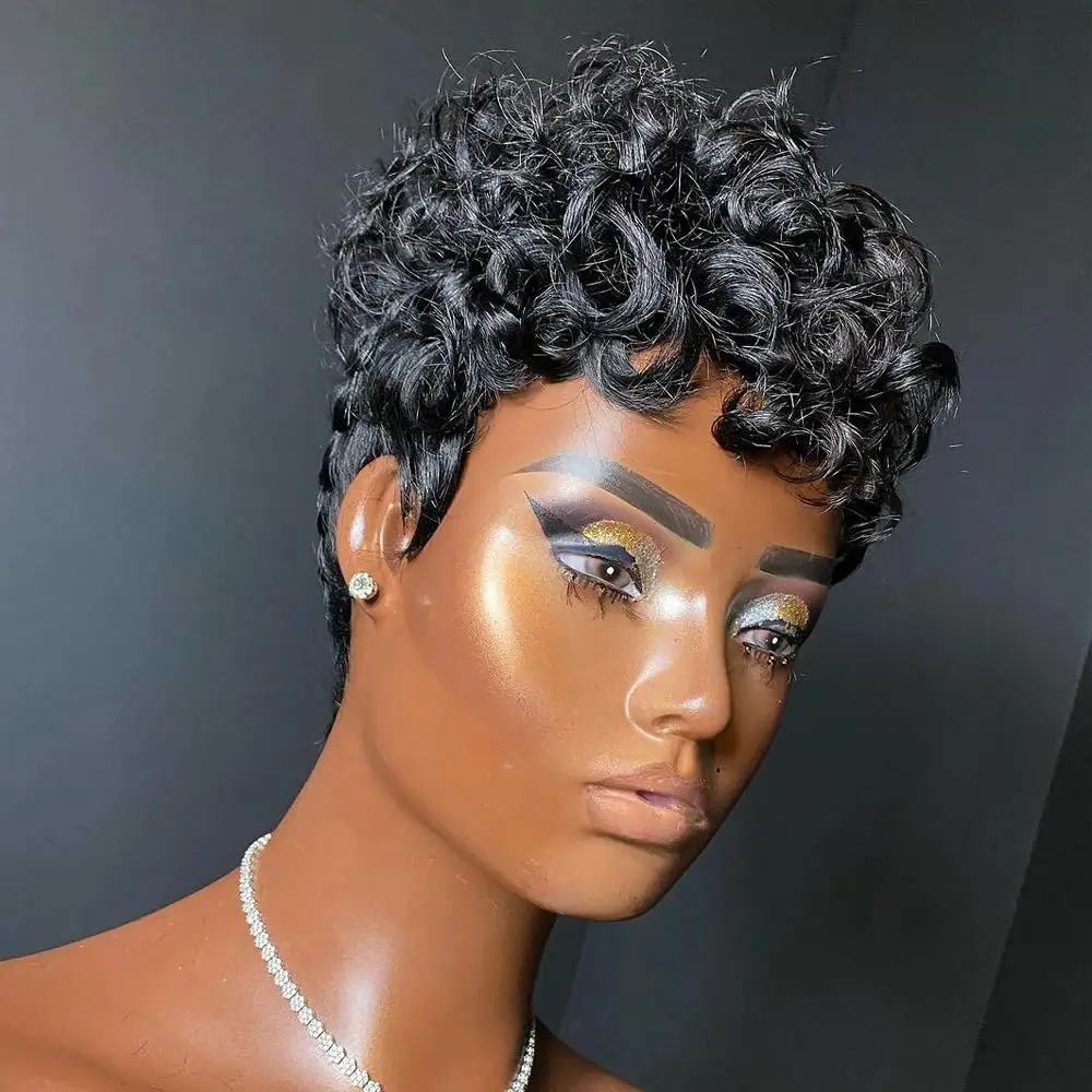 hort Pixie Wigs for Black Women Short Black Curly Pixie Wigs Synthetic Hair Wigs for Black Women Natural Wavy Black Pixie Cut Wi