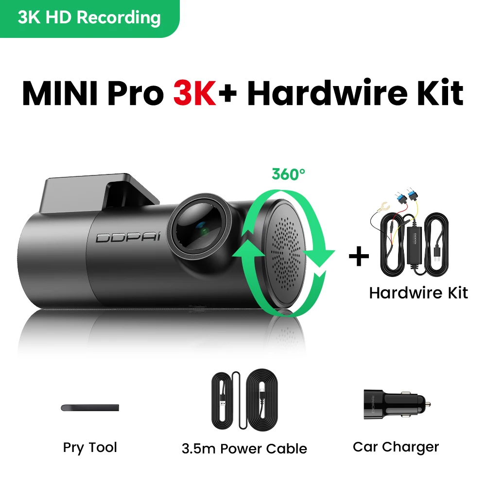 DDPAI MINI Pro 3K Dashcam 1620P HDR 143 graden groothoek nachtzicht WDR spraakbesturing 24-uurs parkeermonitor WiFi auto DVR