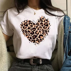 New Wholesale Leopard Print Simple Round Neck Lovely T-shirt Woman Harajuku Graphic T Shirts Tops Summer fashion polyester