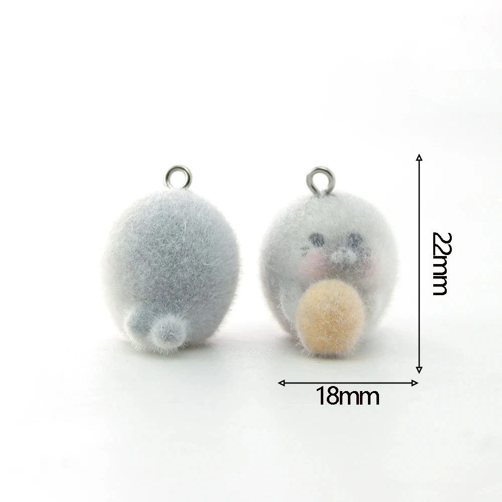 12PCS 3D Resin Flocking Seal Charms Plush Doll Animal Pendant  for Necklace Keychain Making DIY Jewelry Accessories Wholesale