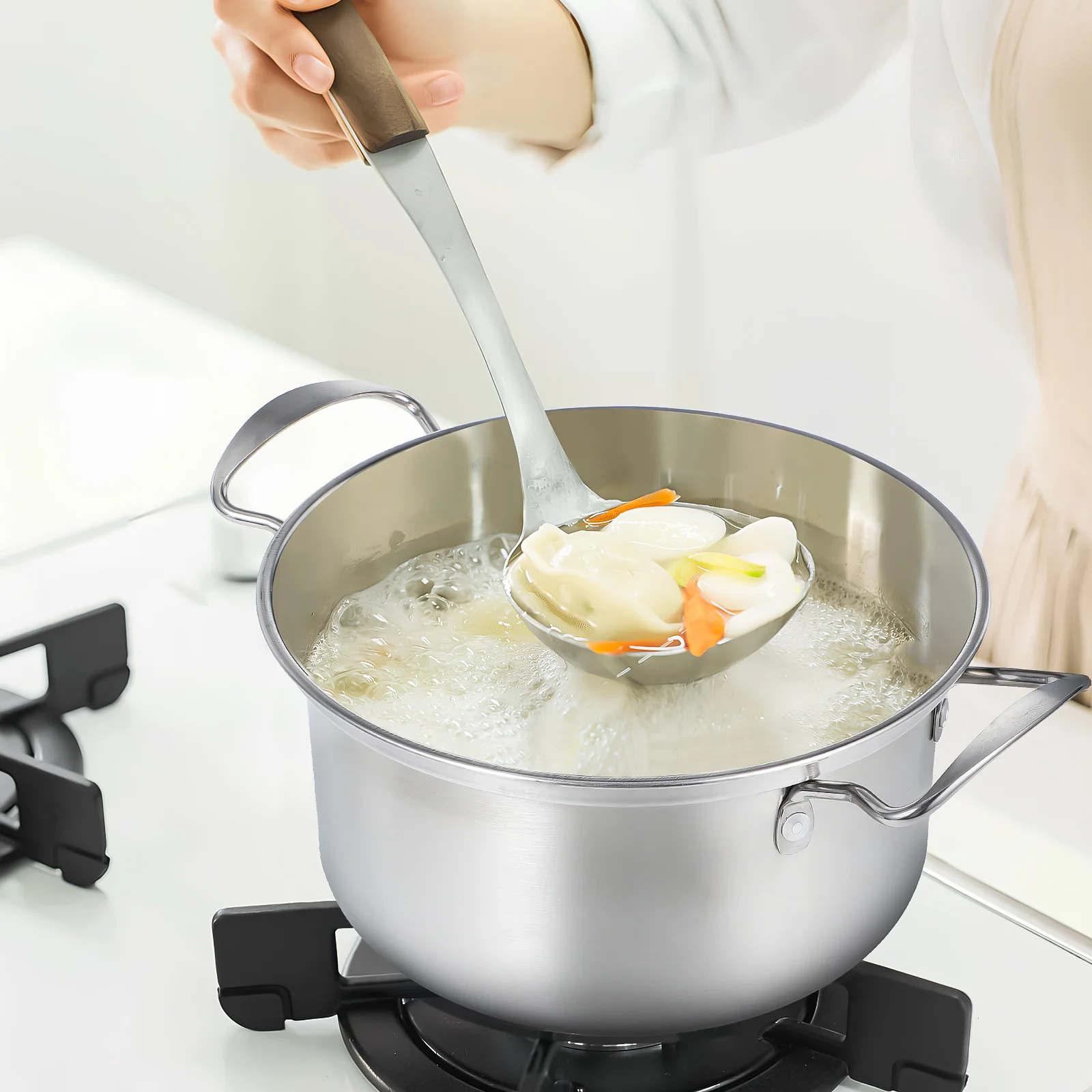 5 Sets Stainless Steel Double Ear Soup Pot Saucepan Cookware Metal Stew Camping Cooking Utensils Large Stewing Porridge