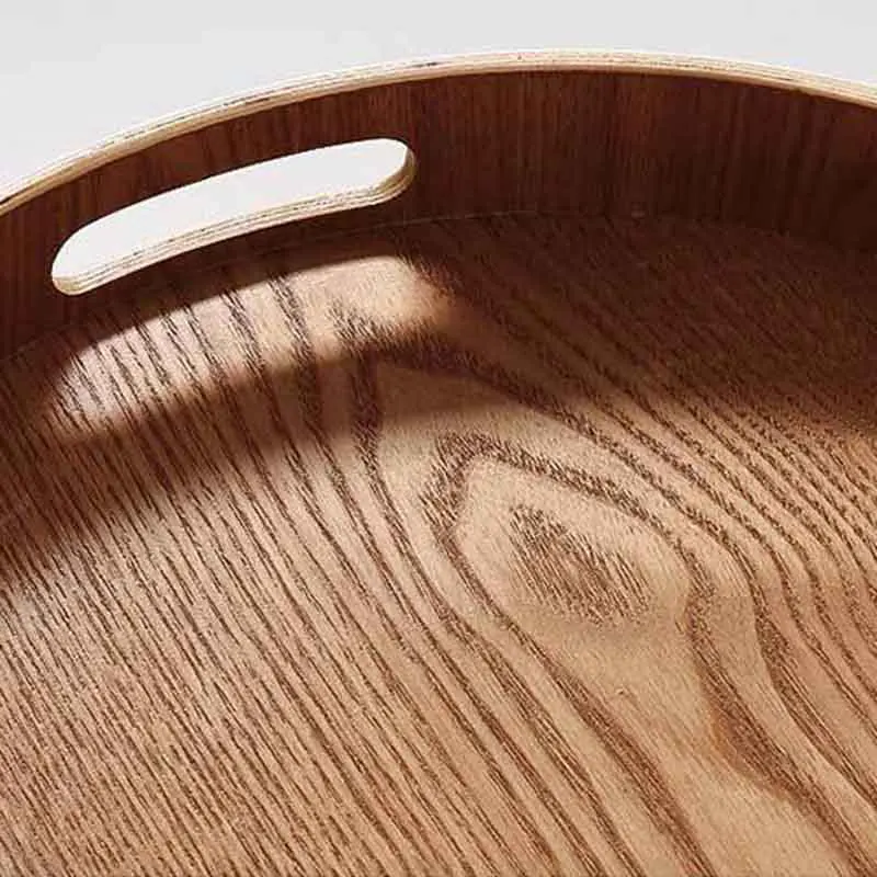 

LNHF 2X Round Serving Bamboo Wooden Tray For Dinner Trays Tea Bar Breakfast Food Container Handle Storage Tray 3 & 1