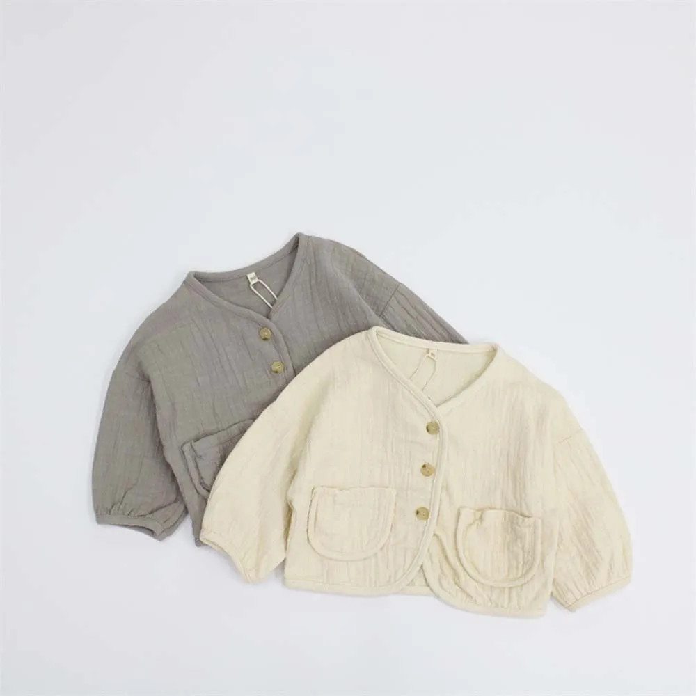 

Korean Style New Autumn Children Cotton Linen Cardigan Coats Loose Pure Color Outerwear Toddlers Kids Clothes Casual Jackets