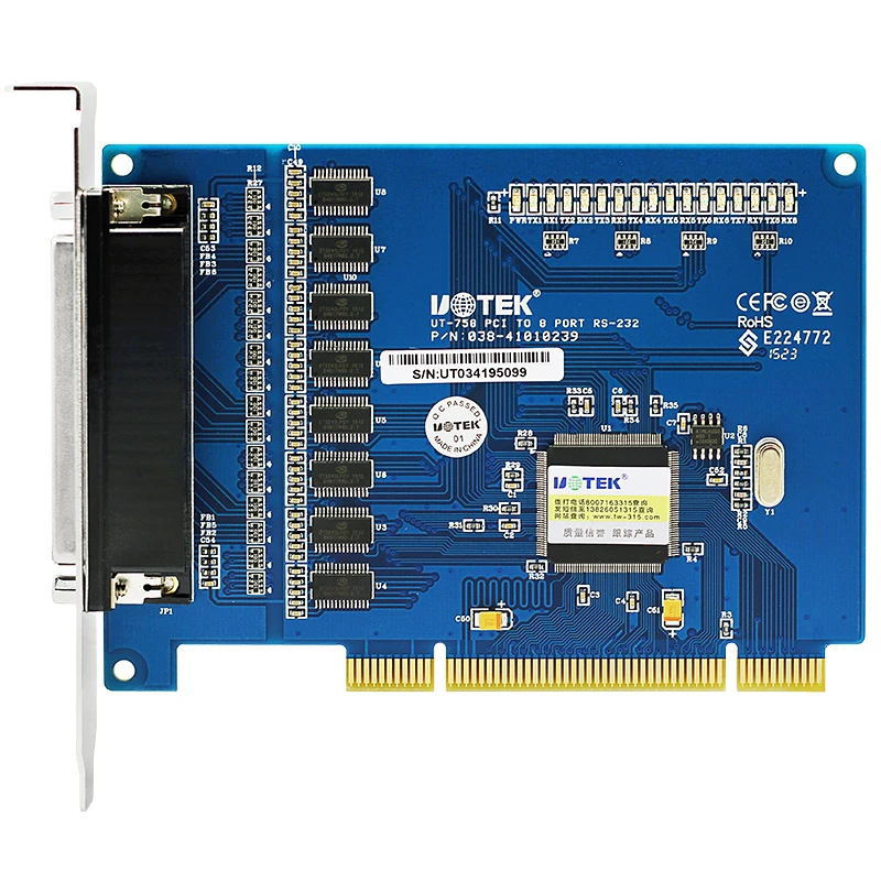 UOTEK PCI to RS-232 Serial Card RS232 8 Ports High Speed DR62 Expansion Converter Industrial Grade DB9 Connector UT-758 Adapter