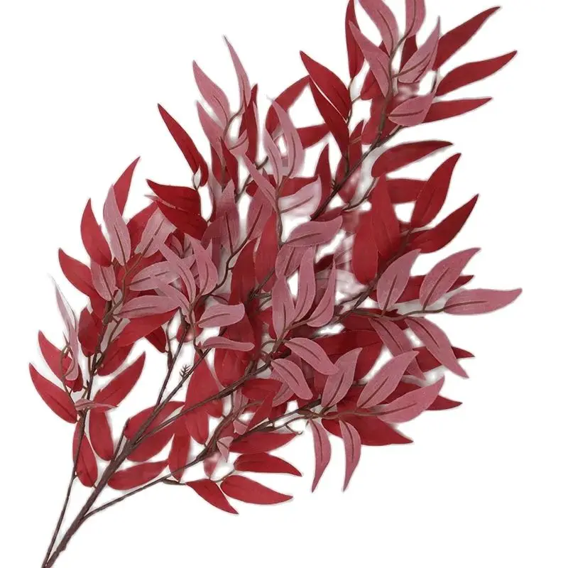 Rama de árbol de Sauce de cinco tenedores de seda, 6 piezas, Spray de Salix Artificial con tallo largo, Serie de otoño, planta verde