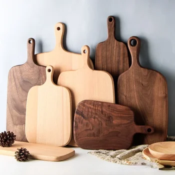 Quality Kitchen Wooden Chopping Blocks Beech Walnut Cutting Board Pizza Bread Fruit Sushi Tray Hangable Non-slip Kitchen Tools