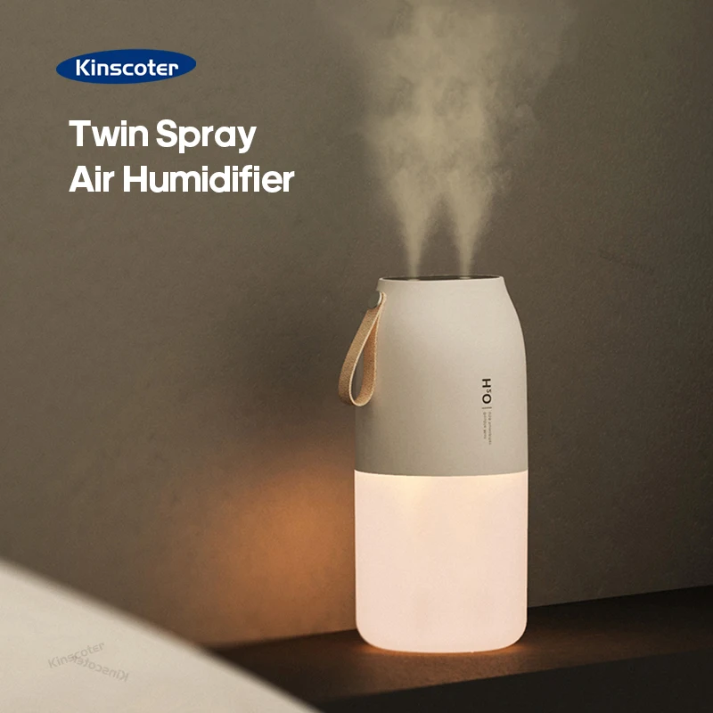 Dual Jet Air Humidifier 300ml, Ultrasonic Cool Mist Diffuser Replenish Humidity, Portable 2000mAh Air Freshener Purifier