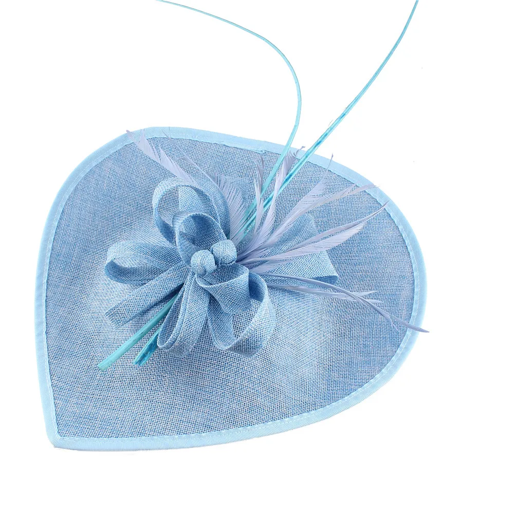 Light Blue Derby Big Fascinators Hat Wedding Womens Elegant Headpiece Vintage Fashion Headwear Occasion Tea Formal Fedora Caps