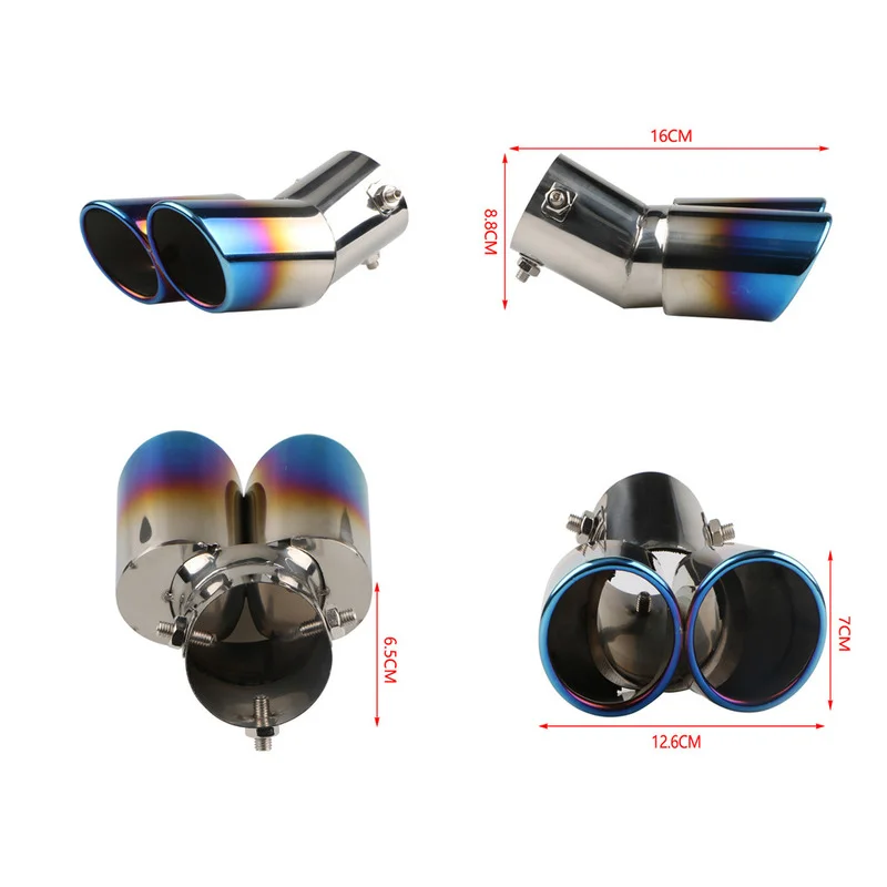 63mm Single Change Dual Outlet Car Exhaust Tip Stainless Steel Universal Auto Muffler Tail Pipe Car Accessories