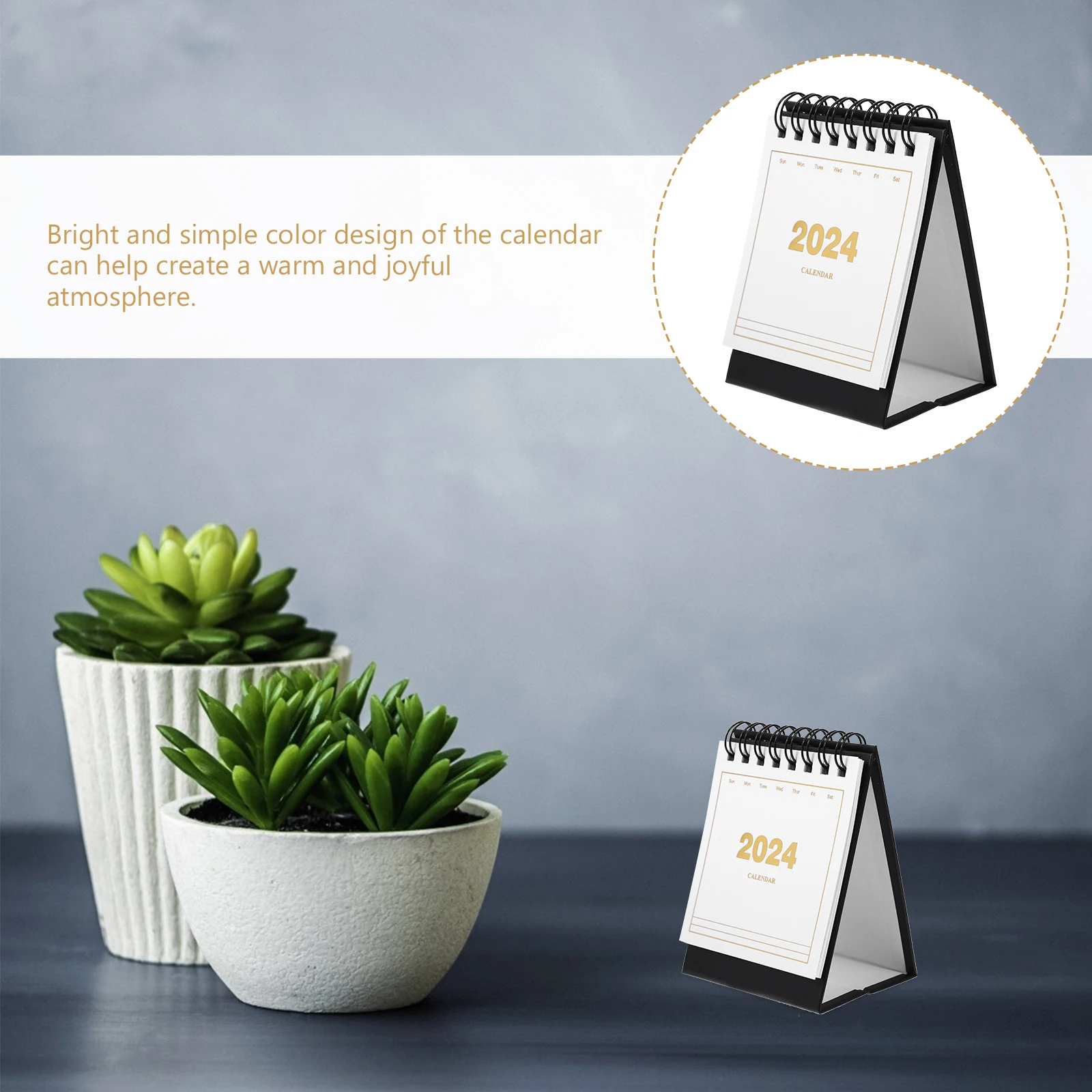 

Mini Desk Calendar 2023 2024 Flip Standing Small Table Black White Background Office Decor Sturdy Base