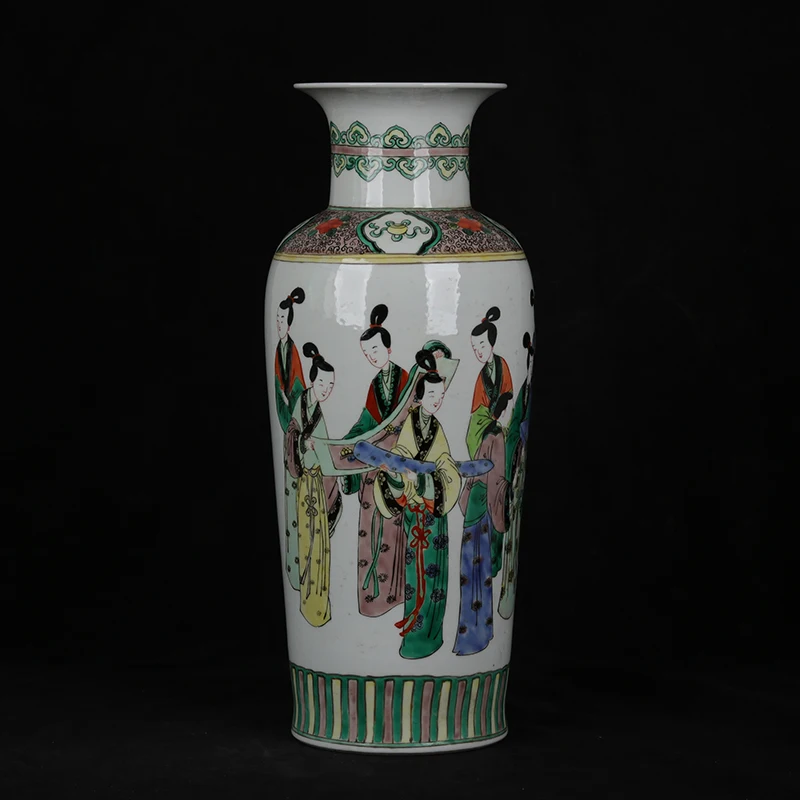 Florero de cerámica de colores antiguos con diseño de figura de mujer, florero largo de porcelana antigua, decoración antigua antigua para el hogar