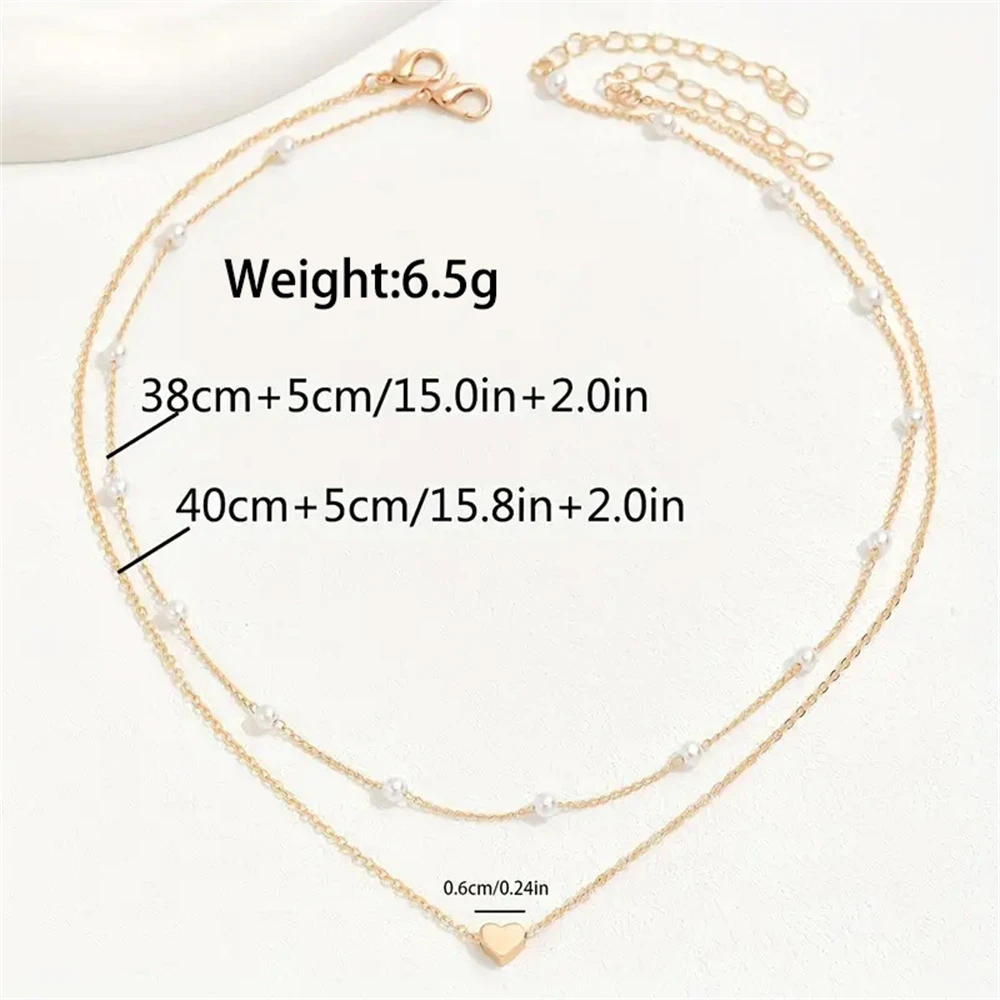 2026 New Simple Pearl Choker Necklaces for Women; Double Layer Chain Heart Pendant Fashion Jewelry Accessories Gifts