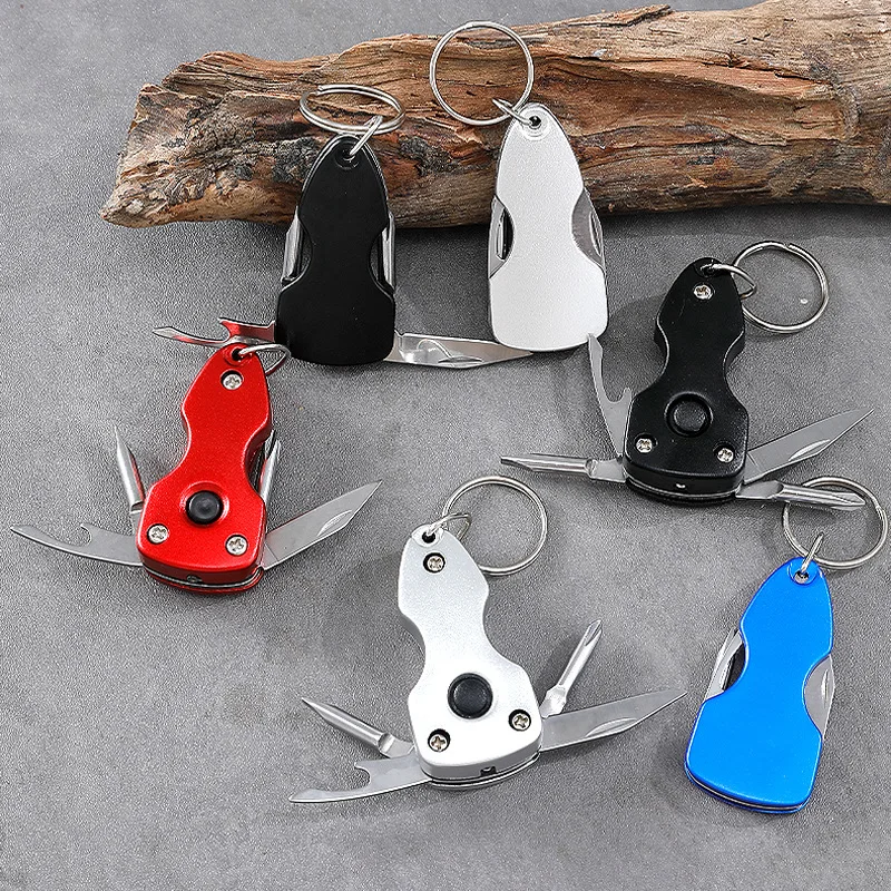 5 in 1 Outdoor Emergency Survival Jackknife Tool Set Keychain Folding Screwdriver Repair Tools with LED Light for Camping