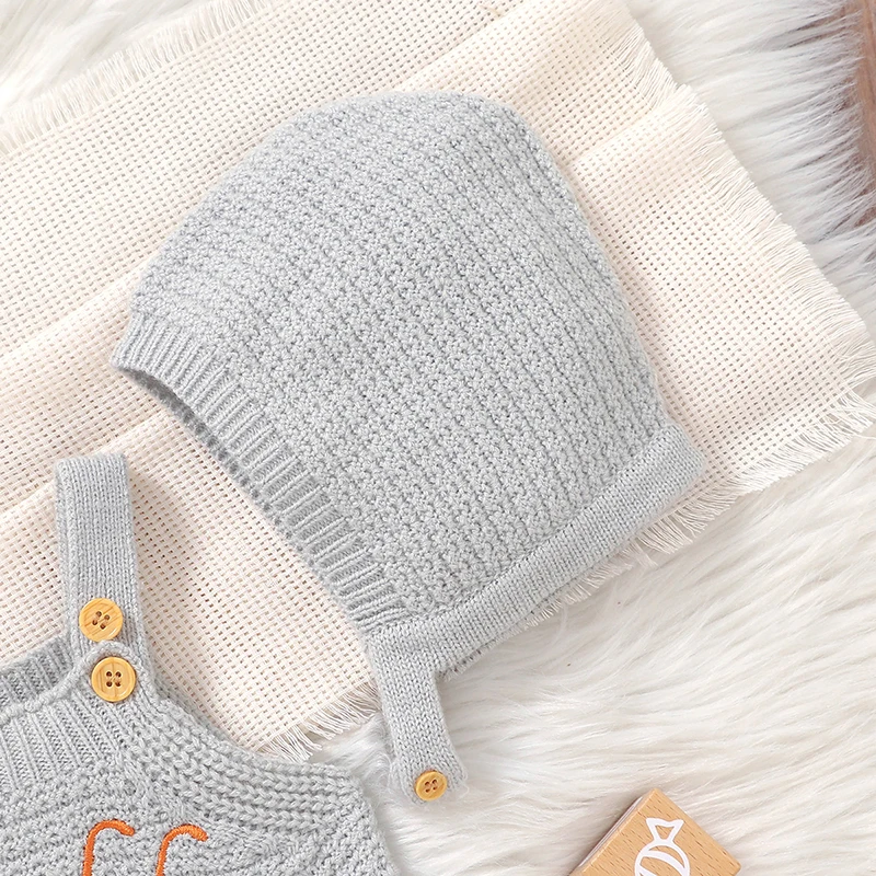 Newborn Baby Bodysuit Knit Infant Girl Boy Jumpsuit Sleeveless Summer Kid Clothes Hat 0-18M 2PC Romper Fashion Embroidery Letter