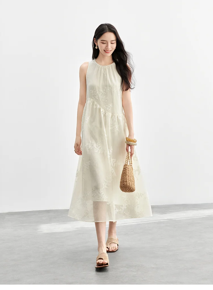 SENTUBILA Damen Sommerkleid 2026 Elegantes Damen-Sommerkleid mit Stickerei Ärmellos Urlaubskleid Langes Kleid für Frauen 151L58207 – Detail 18