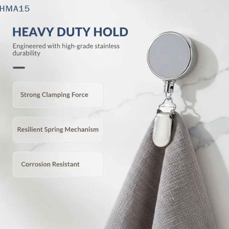 【YA】Automatic Retractable Towel Rack, No Punching Self-adhesive Wall Hanging Towel Holder, Automatic Rebound With Strong Clip