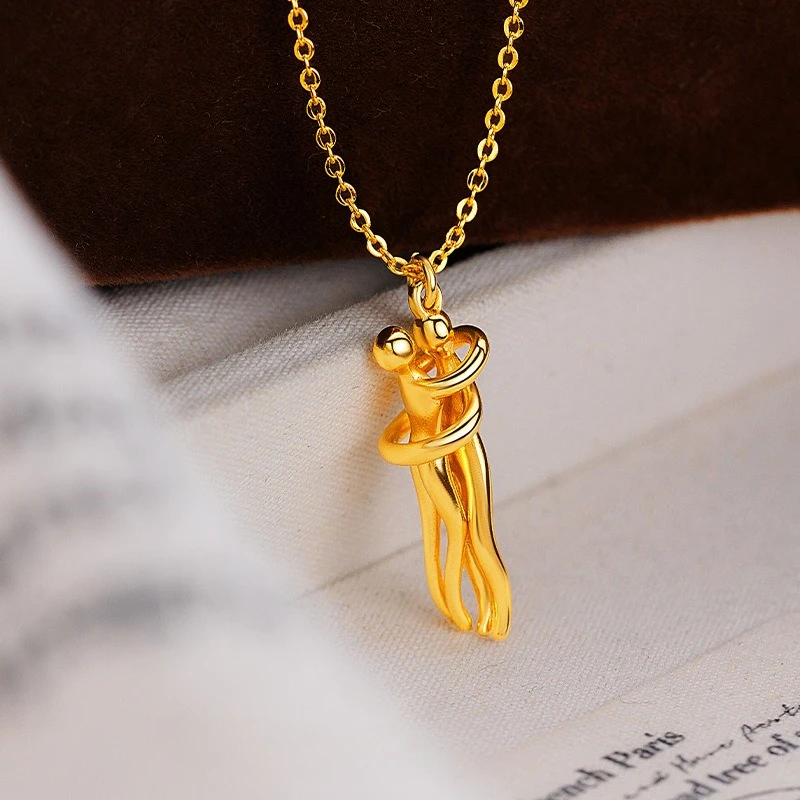 Fashion Kt14 Golden Color Hug Pendant Chain Necklace for Women Birthday Valentine's Day O Chain Pendant Jewelry Gifts