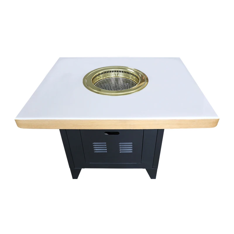 PINNOVO Restaurant Table Rock Plate Dining Room Furniture Korean BBQ Grill Table with Hotpot