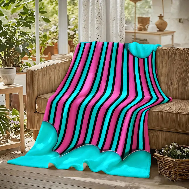 Retro Stripe Frame Flannel Blanket Warm Soft Halloween Christmas Decorative Couch Warm Cozy All-Season Gift