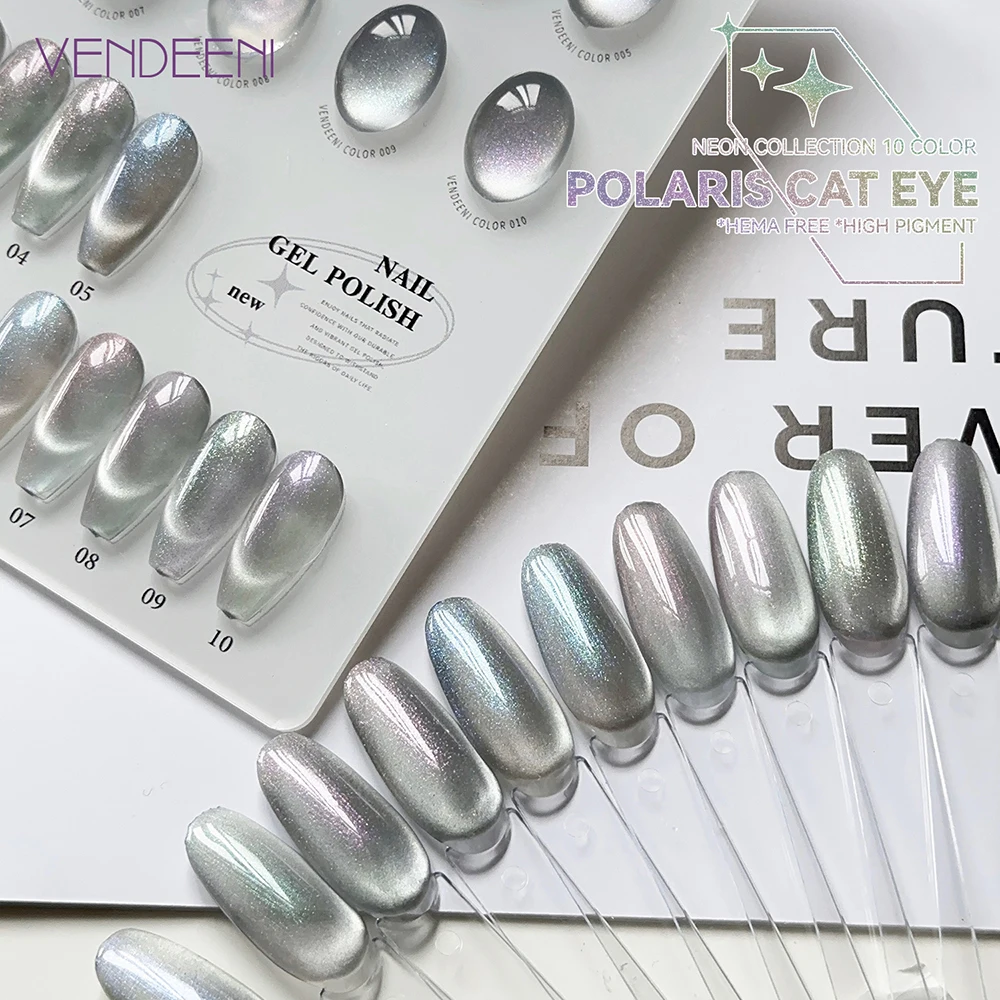 Vendeeni 10 Farben/Set Glänzender Polaris Katzenaugen-Gel-Nagellack TPO HEMA FREI Silber Magnetischer UV-Soak-Off-Gel-Lack mit Display – Detail 4