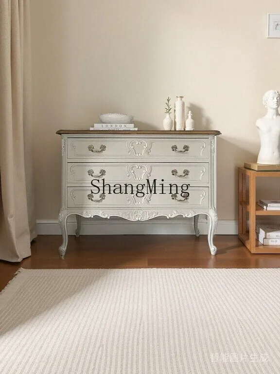 

CL solid wood retro chest cabinet entrance foyer storage antique carved dining side cabinet