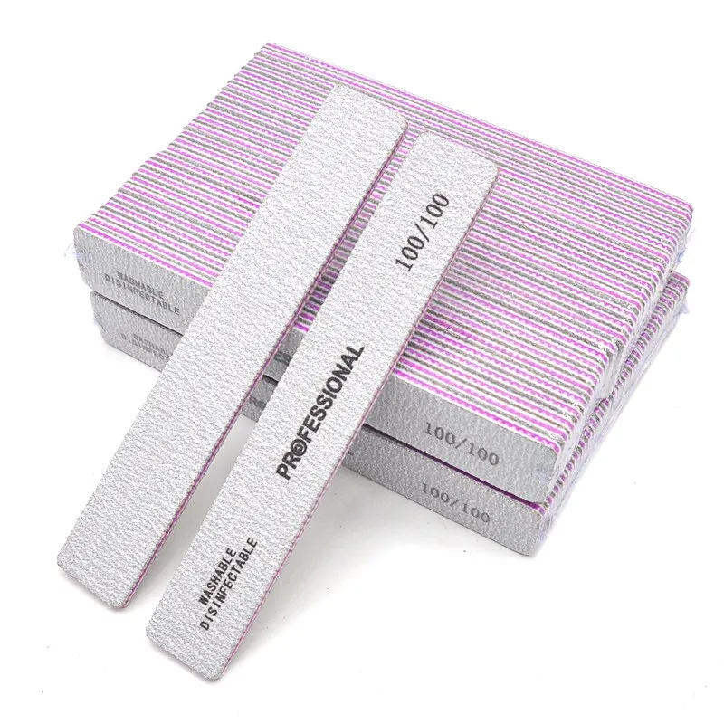 50 stks/partij Nagelvijlen Professioneel Schuurpapier 80/100/180 Grit Dubbelzijdig Vierkant Polijsten Wasbare Nagels Bestand Manicure Tool Kits