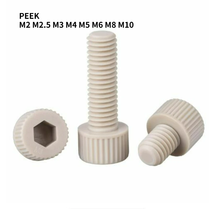 2/5/10pcs M2 M2.5 M3 M4 M5 M6 M8 M10 PEEK Plastic Hex Socket Screw Allen Plastic Cylindrical Head Screws Bolts DIN912