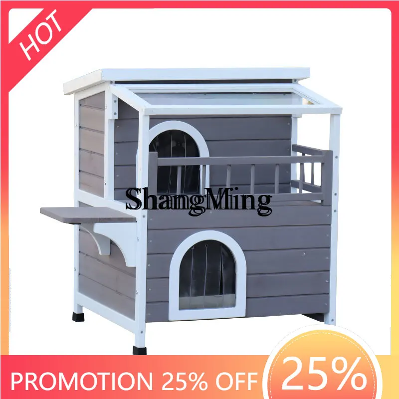 

CL outdoor solid wood cat house villa cat climbing frame double-layer household universal in all seasons