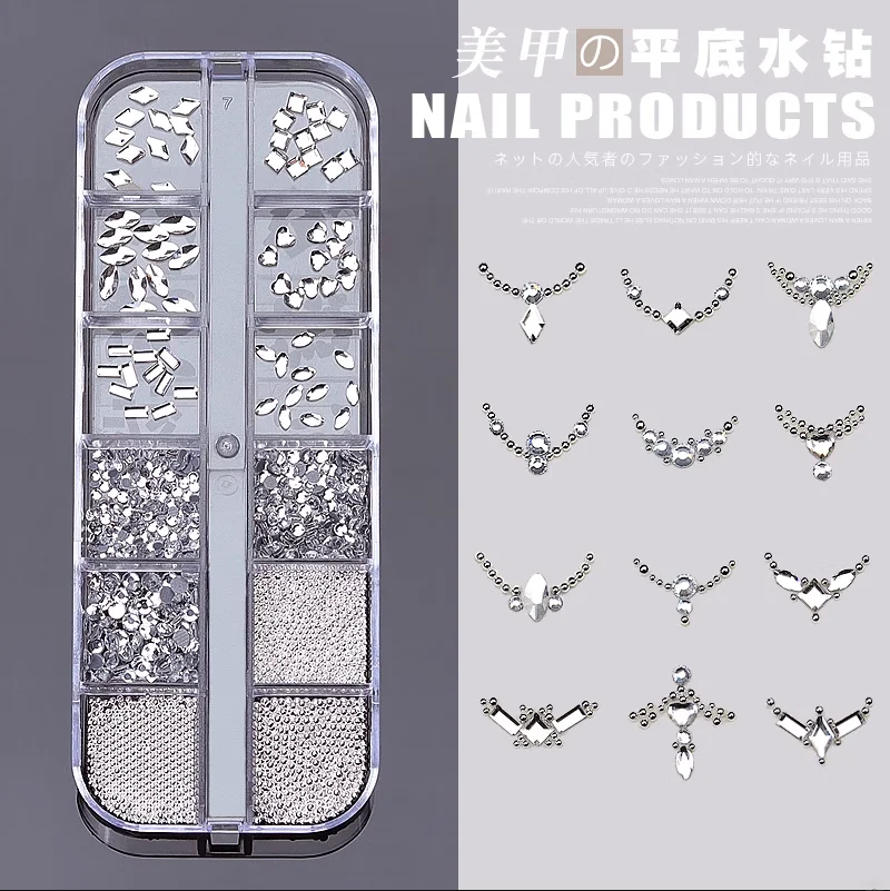 

1 Box Nail Charm Rhinestone Caviar Beads Silver Clear All Color Crystal Flat Bottom Mixed Shape DIY Manicure Art 3D Decoration