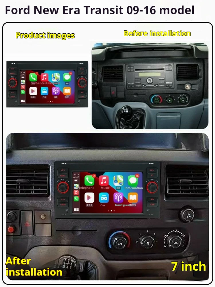 راديو سيارة 7 بوصات مع Carplay لاسلكي Android Auto Bluetooth FM لسيارة Ford Mondeo Fiesta S-max Focus Galaxy Transit Fusion Connect K