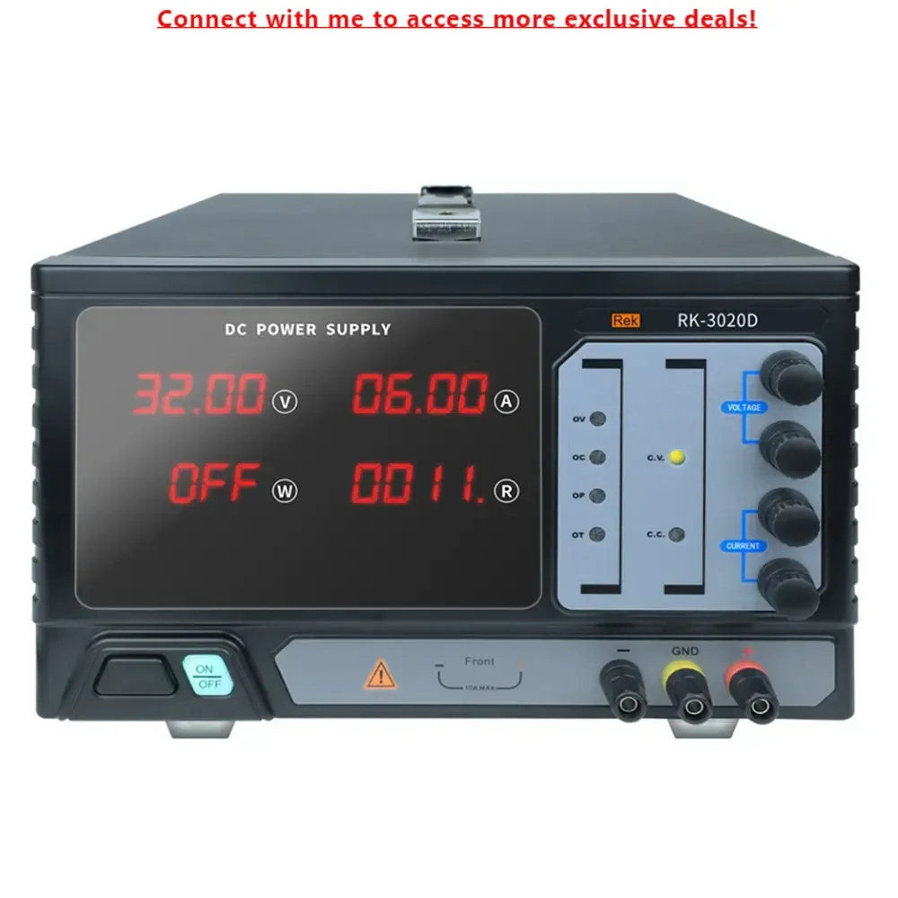 

Rek RK-D Series DC Stabilized Power Supply RK-3020D Voltage 0-30V Current 0-20A Power 600W With LED Digital Display